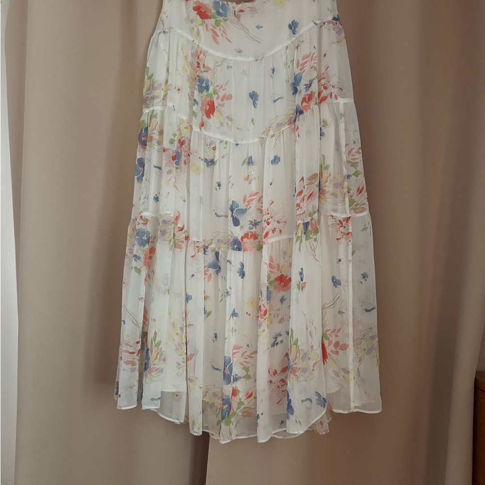 Ralph Lauren White Floral Pleated Maxi Skirt